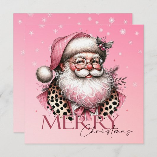 Retro Santa Claus frohe Weihnachten in Rosa (Vorne/Hinten)