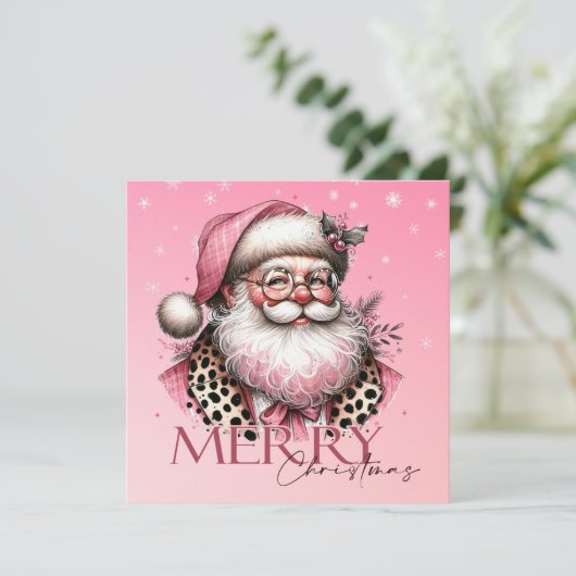 Retro Santa Claus frohe Weihnachten in Rosa (Stehend Vorderseite)