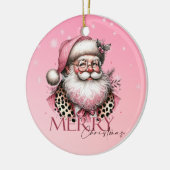 Retro Santa Claus frohe Weihnachten in Rosa Keramik Ornament (Links)