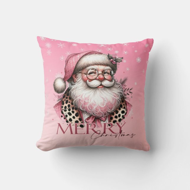 Retro Santa Claus frohe Weihnachten in Rosa Kissen (Vorderseite)