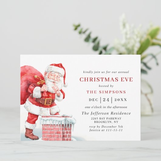 Retro Santa Claus Holiday CHRISTMAS EVE Einladung (Stehend Vorderseite)