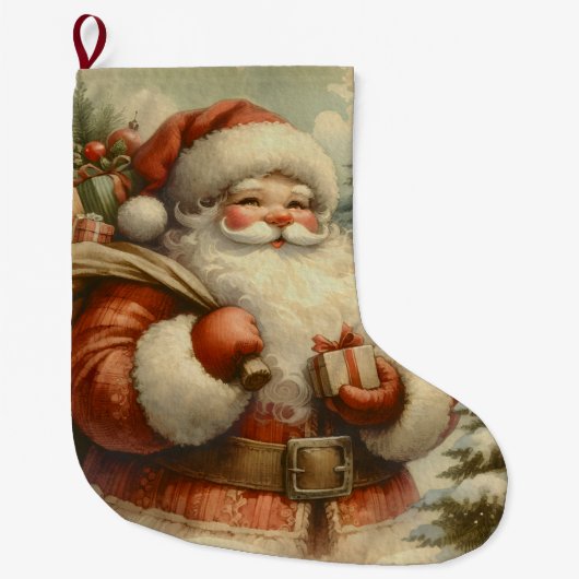 Retro Santa Claus Illustration Großer Weihnachtsstrumpf (Vorderseite)