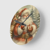 Retro Santa Claus Illustration Runde Wanduhr (Winkel)