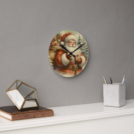 Retro Santa Claus Illustration Runde Wanduhr