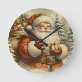 Retro Santa Claus Illustration Runde Wanduhr (Vorderseite)