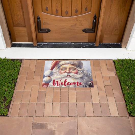 Retro Santa Claus in einem Red Hat Christmas Willk Fußmatte (Außenbereich)