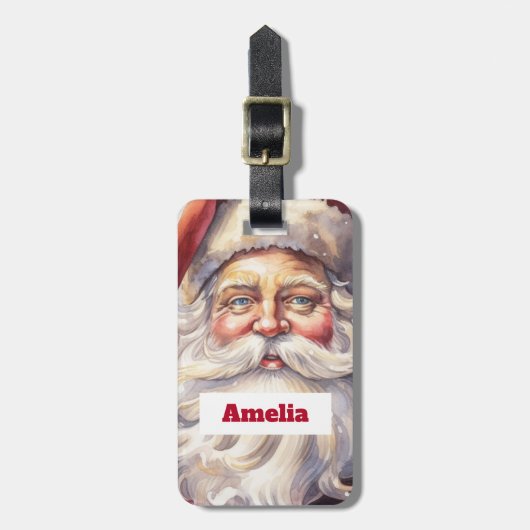 Retro Santa Claus in einem Red Hat Weihnachten Gepäckanhänger (Vorderseite vertikal)