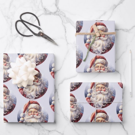 Retro Santa Claus in einem Red Hat Weihnachten Geschenkpapier Set (Vorderseite)