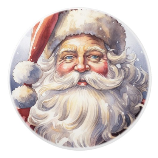 Retro Santa Claus in einem Red Hat Weihnachten Keramikknauf (Vorderseite)