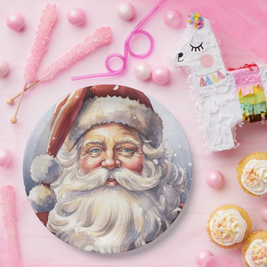 Retro Santa Claus in einem Red Hat Weihnachten Pappteller (Party)