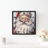 Retro Santa Claus in einem Red Hat Weihnachten Quadratische Wanduhr (Zuhause)