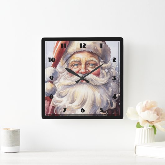 Retro Santa Claus in einem Red Hat Weihnachten Quadratische Wanduhr (Zuhause)