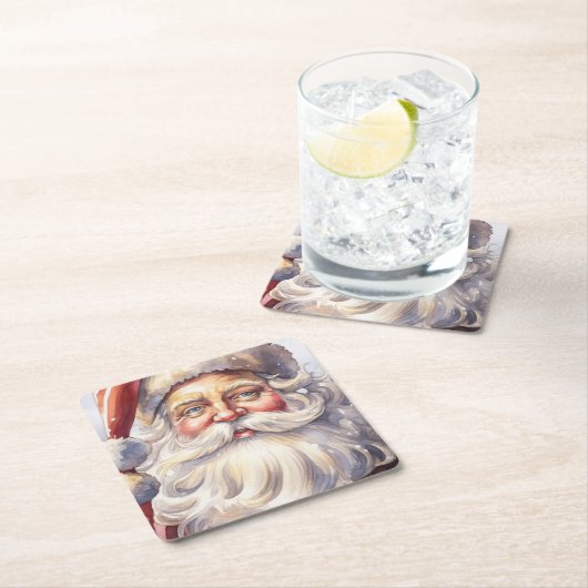 Retro Santa Claus in einem Red Hat Weihnachten Rechteckiger Pappuntersetzer (Vor Ort)