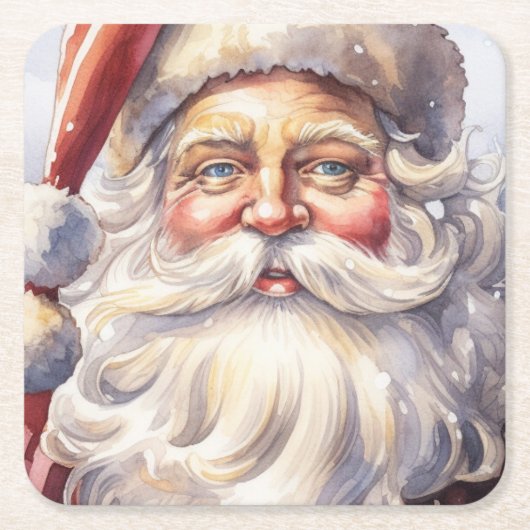 Retro Santa Claus in einem Red Hat Weihnachten Rechteckiger Pappuntersetzer (Vorderseite)