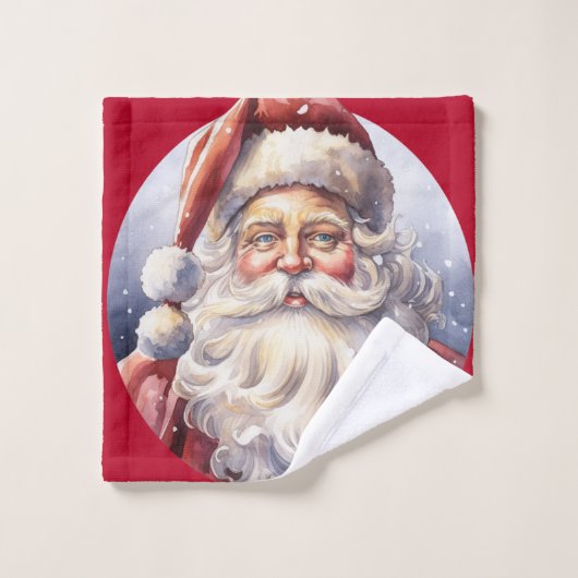 Retro Santa Claus in einem Red Hat Weihnachtsmuste Badhandtuch Set (Waschlappen)