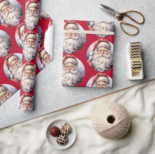 Retro Santa Claus in einem Red Hat Weihnachtsmuste Geschenkpapier (Kunsthandwerk)