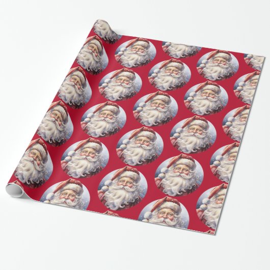 Retro Santa Claus in einem Red Hat Weihnachtsmuste Geschenkpapier (Ungerollt)