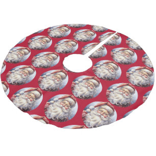 Retro Santa Claus in einem Red Hat Weihnachtsmuste Polyester Weihnachtsbaumdecke