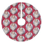 Retro Santa Claus in einem Red Hat Weihnachtsmuste Polyester Weihnachtsbaumdecke (Vorderseite)