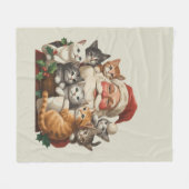 Retro Santa Claus & Kittens Christmas Winter 90s  Fleecedecke (Vorderseite (Horizontal))