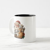 Retro Santa Claus & Kittens Christmas Winter 90s  Zweifarbige Tasse (Vorderseite Links)