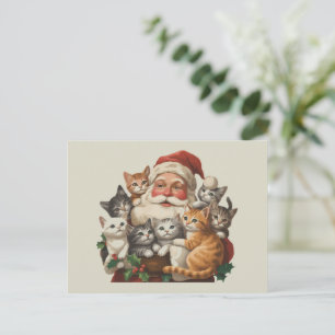Retro Santa Claus & Kittens Weihnachts Winter 90er Feiertagspostkarte