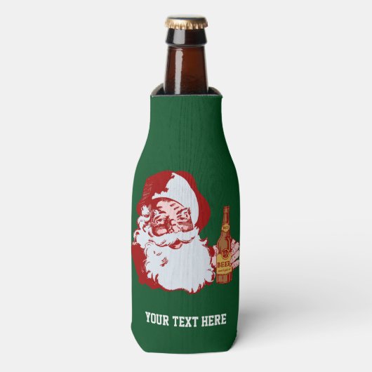Retro Santa Claus mit Bierweihnachtsgebäck Flaschenkühler (Flaschenvorderseite)