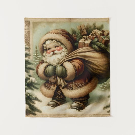 Retro Santa Claus mit Geschenken Wandteppich (Vorderseite)