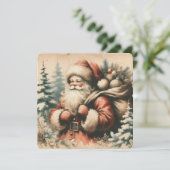 Retro Santa Claus mit Ornamenten Einladung (Stehend Vorderseite)