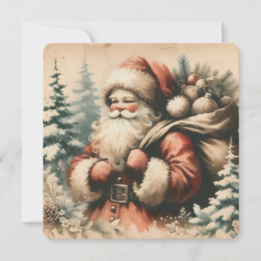 Retro Santa Claus mit Ornamenten Einladung (Vorderseite)