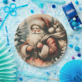 Retro Santa Claus mit Ornamenten Pappteller (Party)