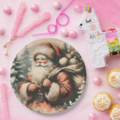 Retro Santa Claus mit Ornamenten Pappteller (Party)