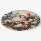 Retro Santa Claus mit Ornamenten Pappteller (Schrägansicht)