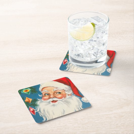 Retro Santa Claus mit Weihnachtsschmuck Untersetze Rechteckiger Pappuntersetzer (Vor Ort)