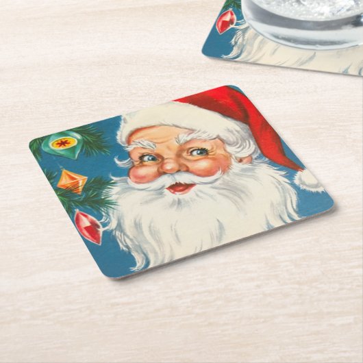 Retro Santa Claus mit Weihnachtsschmuck Untersetze Rechteckiger Pappuntersetzer (angewinkelt)