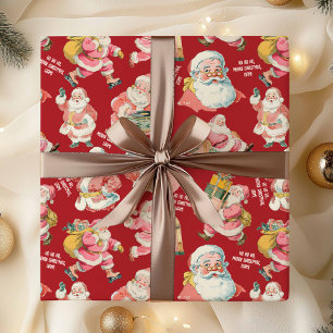 Retro Santa Claus Packpapier in Rot