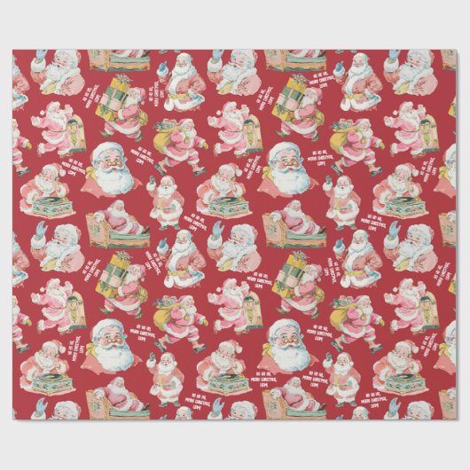 Retro Santa Claus Packpapier in Rot (Flach)