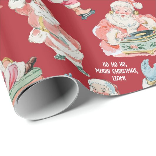 Retro Santa Claus Packpapier in Rot (Rolleneckpunkt)