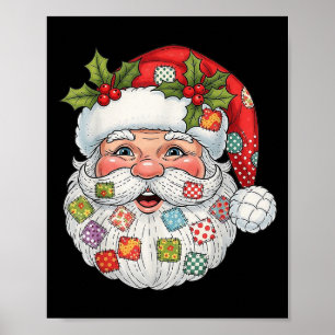 Retro Santa Claus Patchwork Frohe Weihnachten Weih Poster