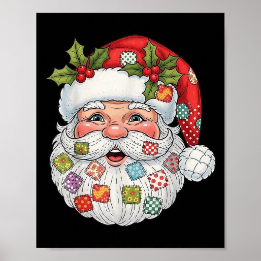 Retro Santa Claus Patchwork Frohe Weihnachten Weih Poster (Vorne)