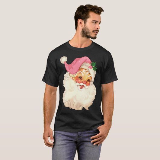 Retro Santa Claus Pink T-Shirt (Vorne ganz)