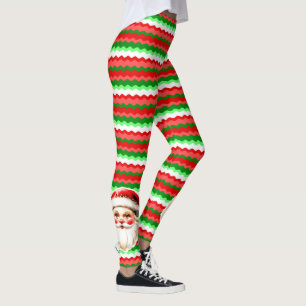 Retro Santa Claus Red Green Ric Rac Weihnachten Leggings