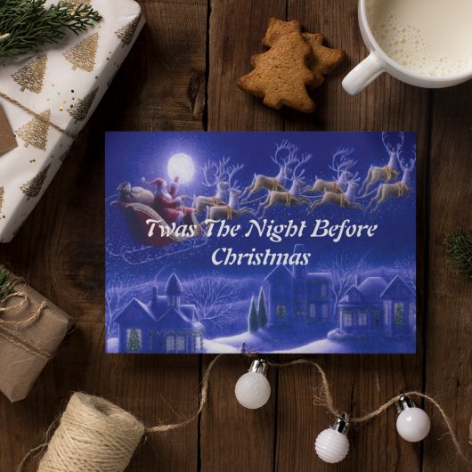 Retro Santa Claus Reindeer Blue Moon Card Postkarte