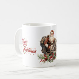 Retro Santa Claus reiten Pferde und heilige Beeren Kaffeetasse