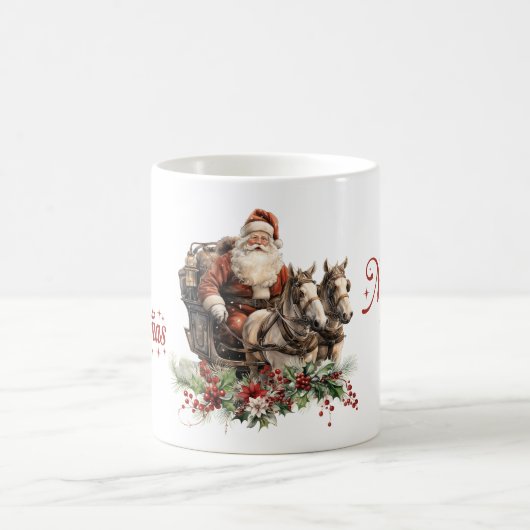 Retro Santa Claus reiten Pferde und heilige Beeren Kaffeetasse (Mittel)