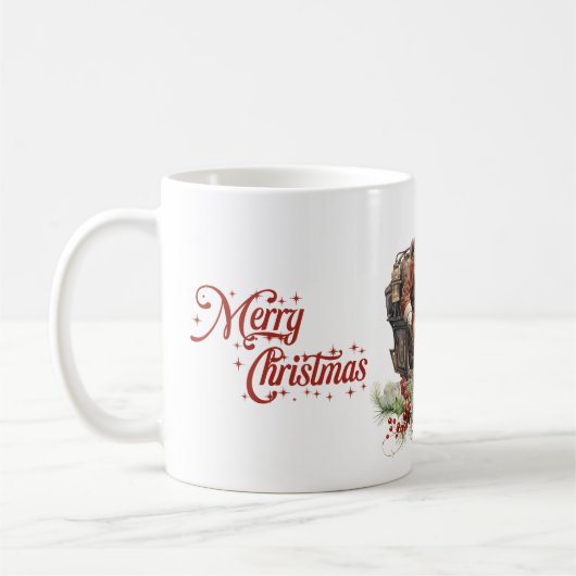 Retro Santa Claus reiten Pferde und heilige Beeren Kaffeetasse (Links)