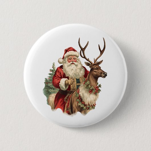 Retro Santa Claus Reitstall Button (Vorderseite)