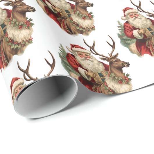 Retro Santa Claus Reitstall Geschenkpapier (Rolleneckpunkt)