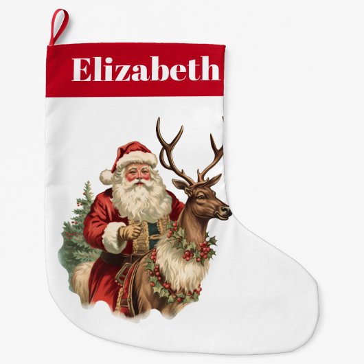 Retro Santa Claus Reitstall Großer Weihnachtsstrumpf (Vorderseite)