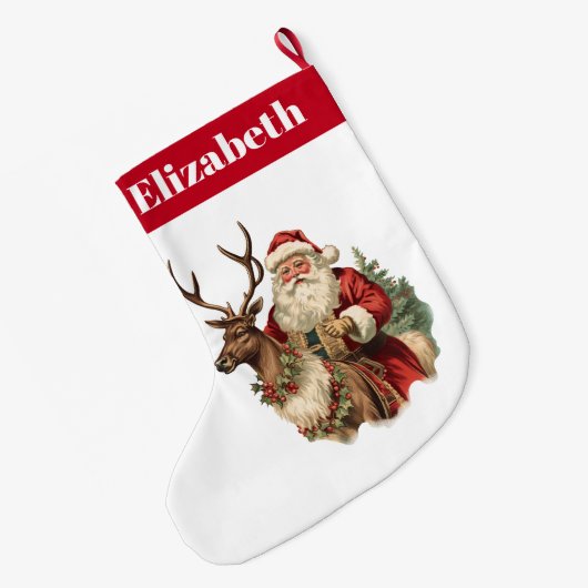 Retro Santa Claus Reitstall Großer Weihnachtsstrumpf (Rückseite (Hängend))